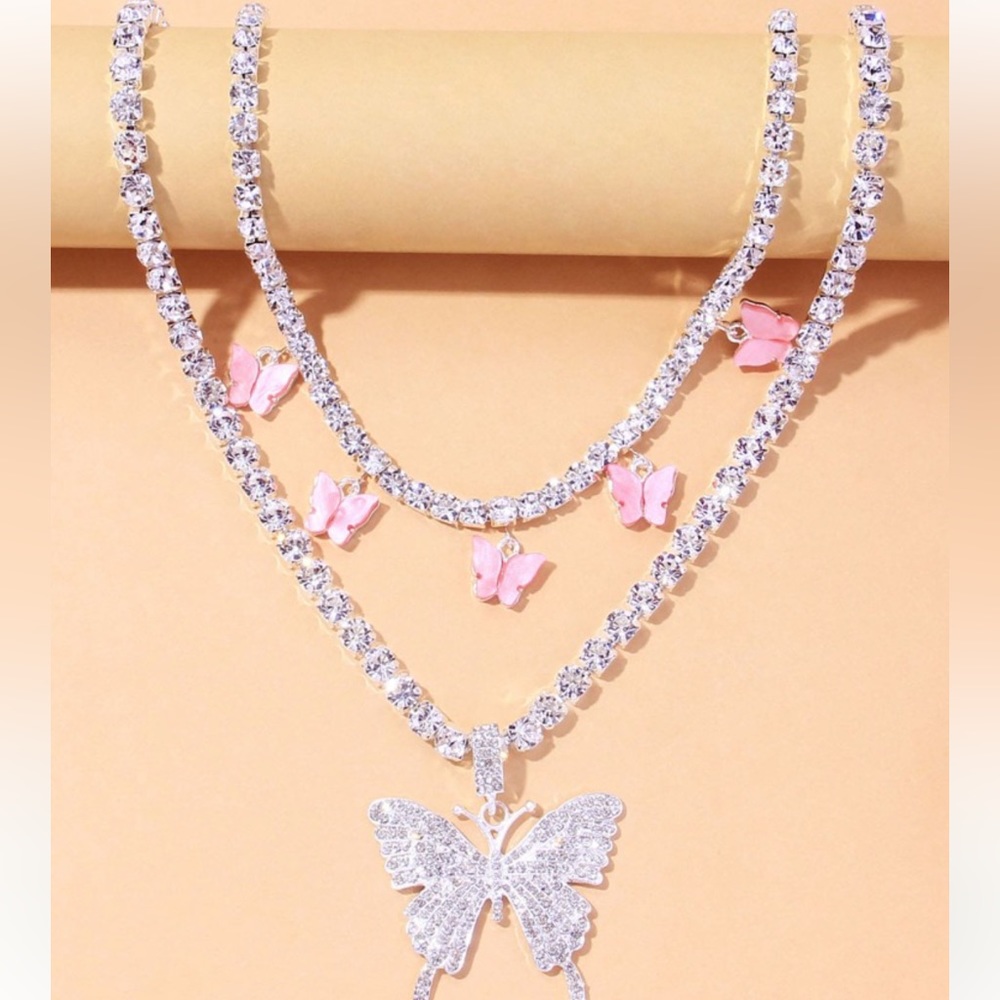 Sparkly Butterfly 2 chain necklace